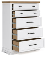 Ashbryn Queen Panel Storage Bed with Mirrored Dresser and Chest in White/Natural from Ashley - Luna Furniture