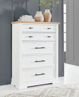 Ashbryn Queen Panel Storage Bed with Mirrored Dresser, Chest and 2 Nightstands in White/Natural from Ashley - Luna Furniture