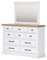 Ashbryn Queen Panel Storage Bed with Mirrored Dresser, Chest and 2 Nightstands in White/Natural from Ashley - Luna Furniture