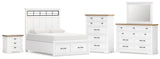 Ashbryn Queen Panel Storage Bed with Mirrored Dresser, Chest and Nightstand in White/Natural from Ashley - Luna Furniture