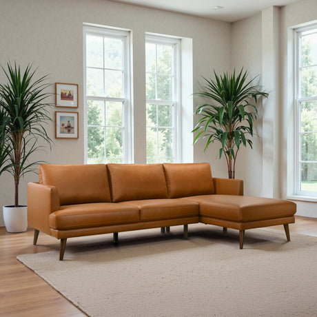 Lore L-Shaped Cognac Vegan Leather Right Sectional Sofa from Ashcroft Furniture - Luna Furniture