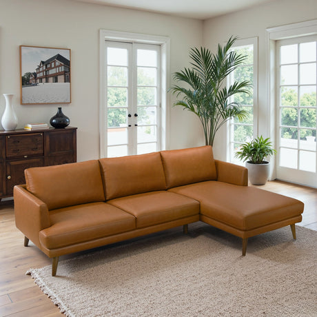 Lore L-Shaped Cognac Vegan Leather Right Sectional Sofa from Ashcroft Furniture - Luna Furniture