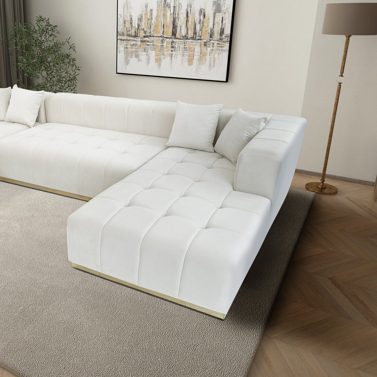 Nolan U-Shape Corner Sofa - Cream Velvet from Ashcroft Furniture - Luna Furniture