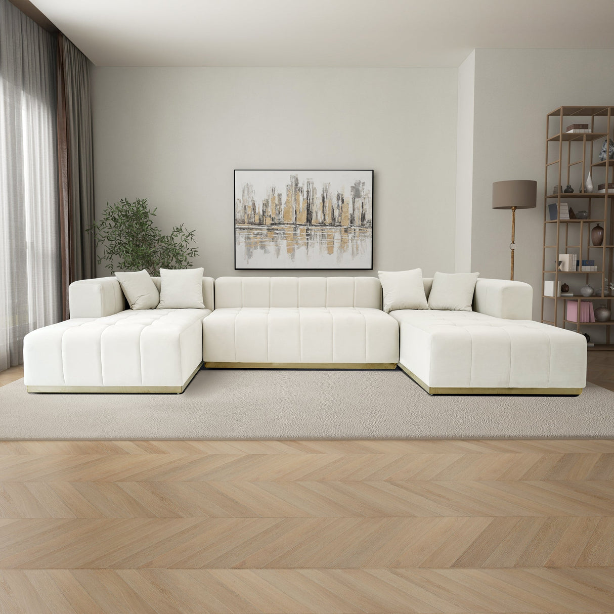 Nolan U-Shape Corner Sofa - Cream Velvet from Ashcroft Furniture - Luna Furniture
