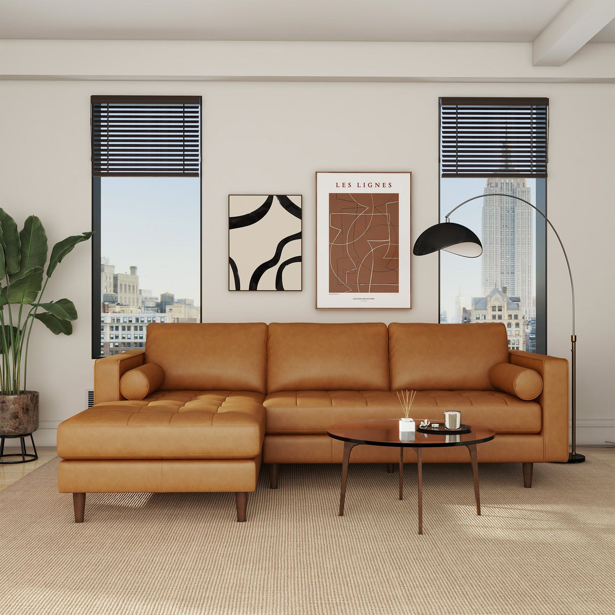 Daphne Tan Genuine Leather LAF Chaise Sectional from Ashcroft Furniture - Luna Furniture