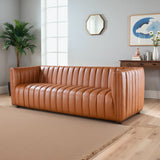 April Cognac Leather Mid Century Modern Tight Back Couch