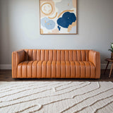 April Cognac Leather Mid Century Modern Tight Back Couch