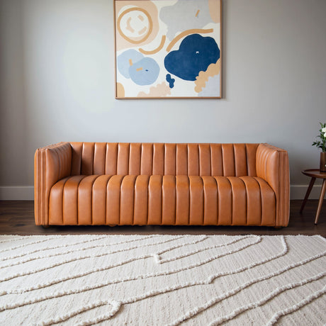 April Cognac Leather Mid Century Modern Tight Back Couch from Ashcroft Furniture - Luna Furniture
