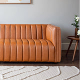 April Cognac Leather Mid Century Modern Tight Back Couch