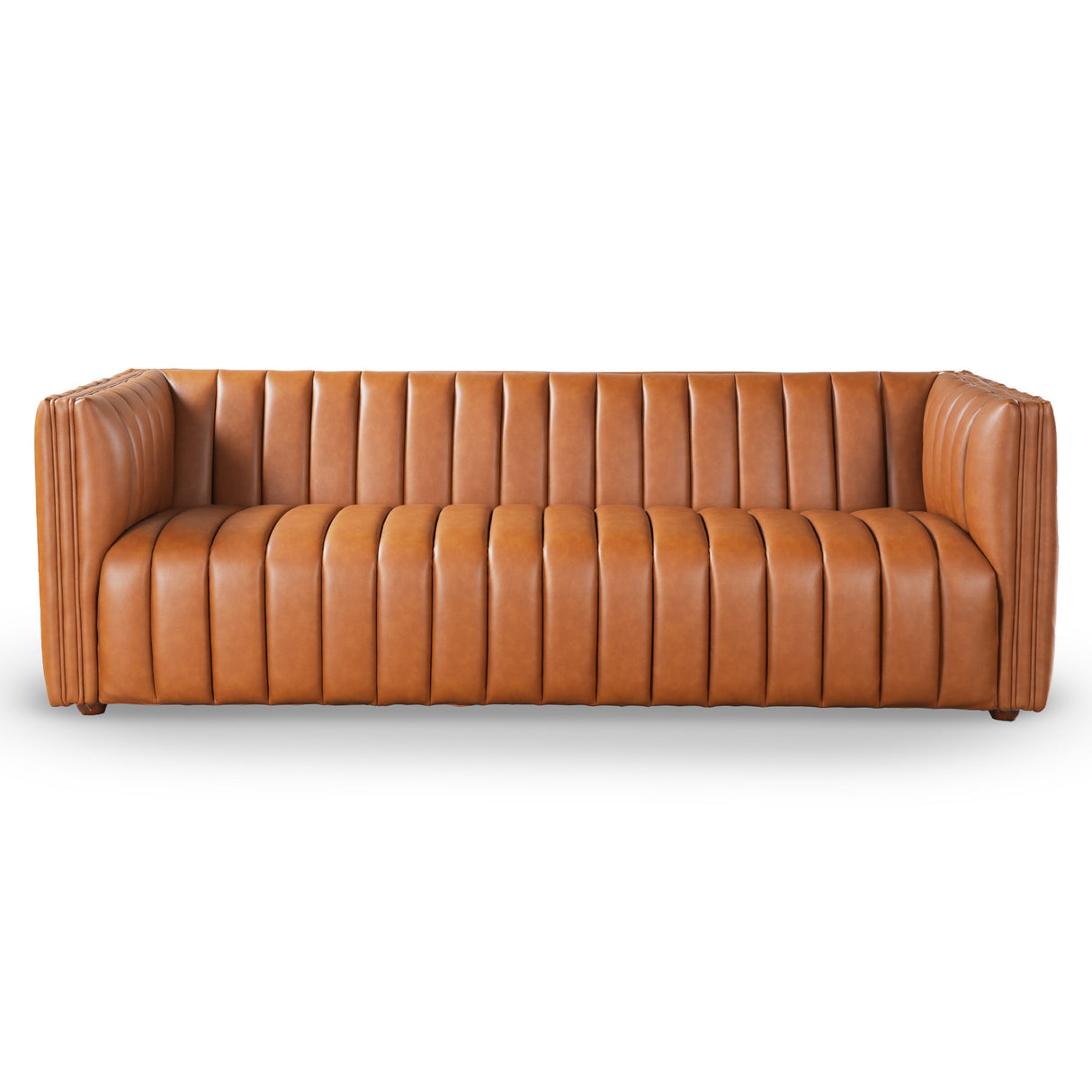 April Cognac Leather Mid Century Modern Tight Back Couch