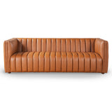 April Cognac Leather Mid Century Modern Tight Back Couch