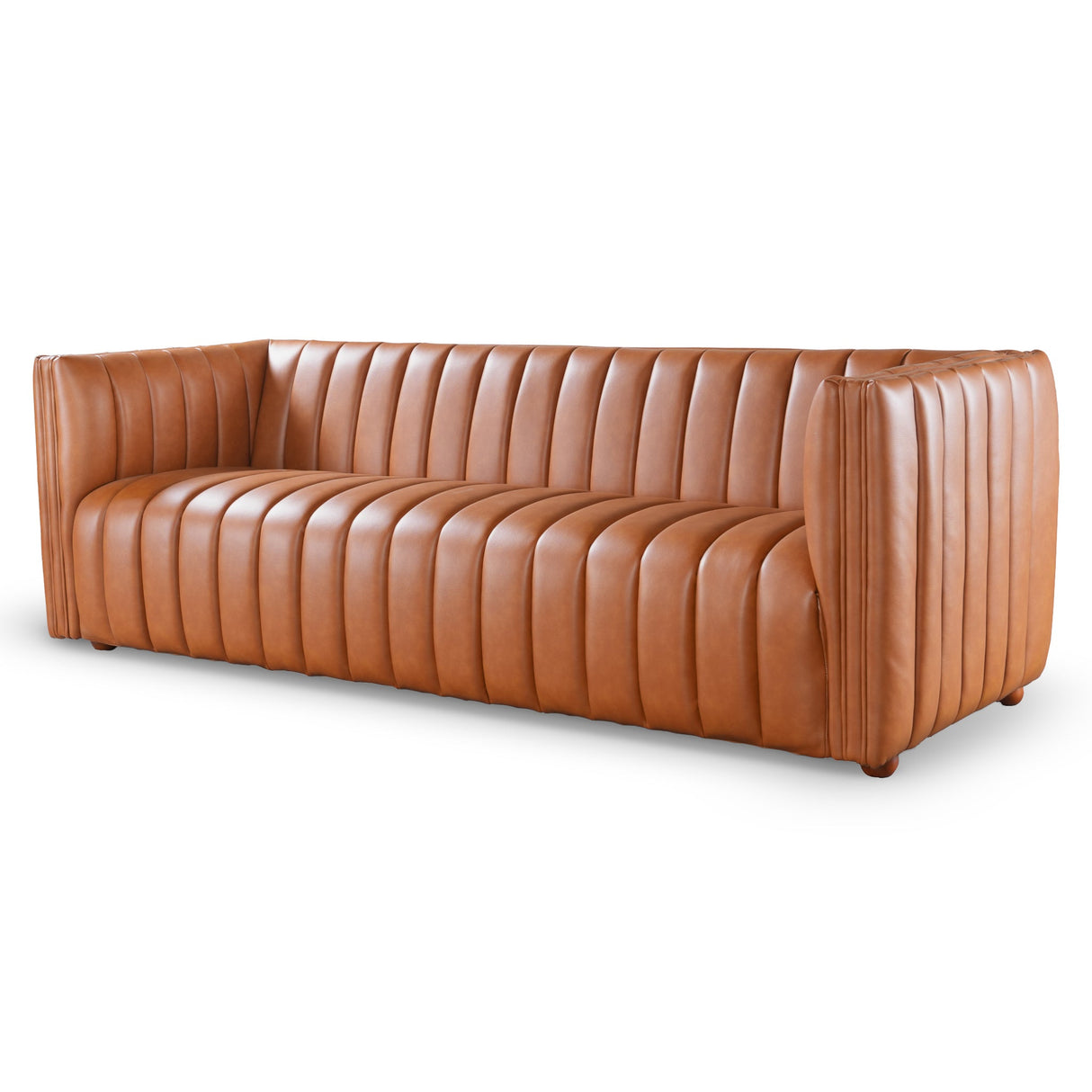 April Cognac Leather Mid Century Modern Tight Back Couch