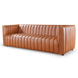 April Cognac Leather Mid Century Modern Tight Back Couch