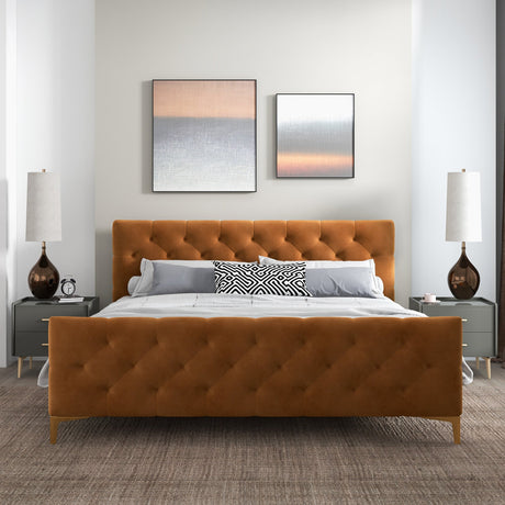 Bailey Velvet Upholstered Platform Bed King / Cognac from Ashcroft Furniture - Luna Furniture
