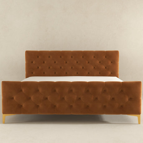 Bailey Velvet Upholstered Platform Bed King / Cognac from Ashcroft Furniture - Luna Furniture