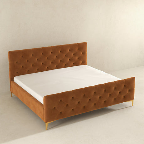 Bailey Velvet Upholstered Platform Bed King / Cognac from Ashcroft Furniture - Luna Furniture