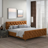 Bailey Velvet Upholstered Platform Bed King / Cognac from Ashcroft Furniture - Luna Furniture