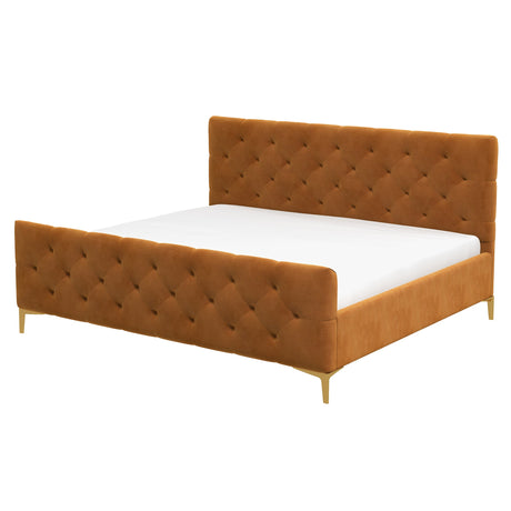 Bailey Velvet Upholstered Platform Bed King / Cognac from Ashcroft Furniture - Luna Furniture