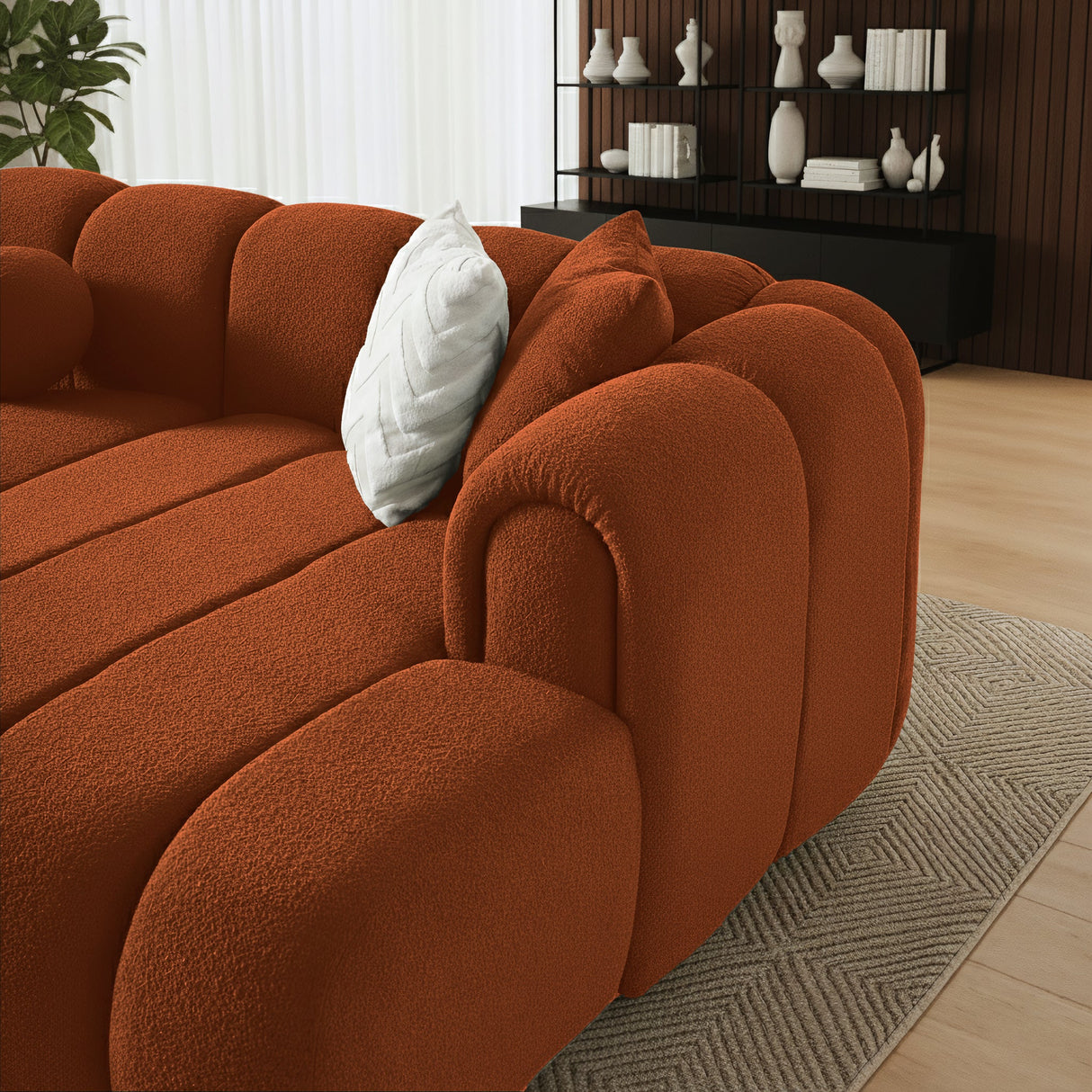Beatrice Modern Tufted Burnt Orange Boucle Right-Facing Sectional Sofa from Ashcroft Furniture - Luna Furniture