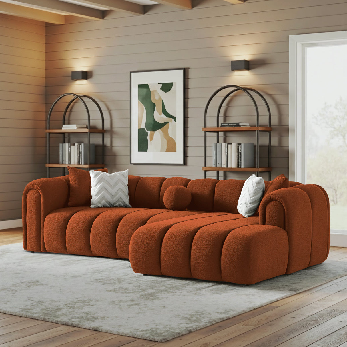 Beatrice Modern Tufted Burnt Orange Boucle Right-Facing Sectional Sofa from Ashcroft Furniture - Luna Furniture