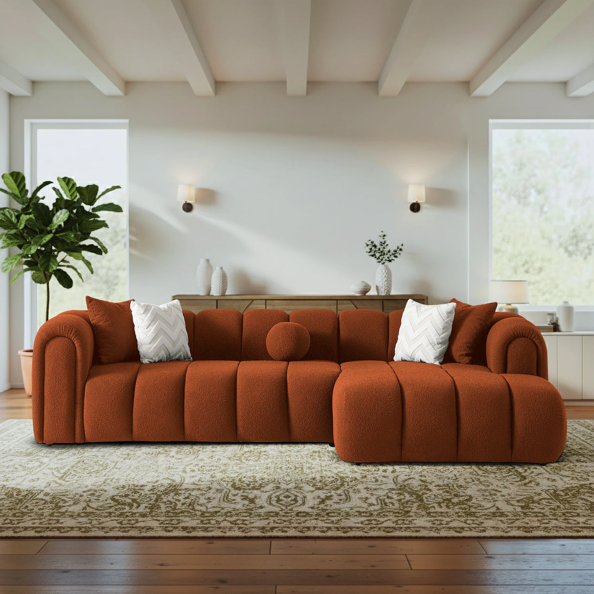 Beatrice Modern Tufted Burnt Orange Boucle Right-Facing Sectional Sofa from Ashcroft Furniture - Luna Furniture
