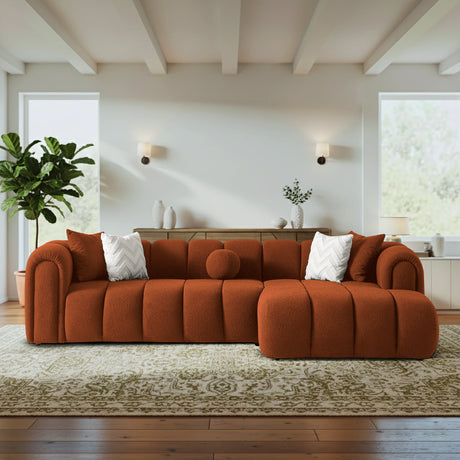 Beatrice Modern Tufted Burnt Orange Boucle Right-Facing Sectional Sofa from Ashcroft Furniture - Luna Furniture