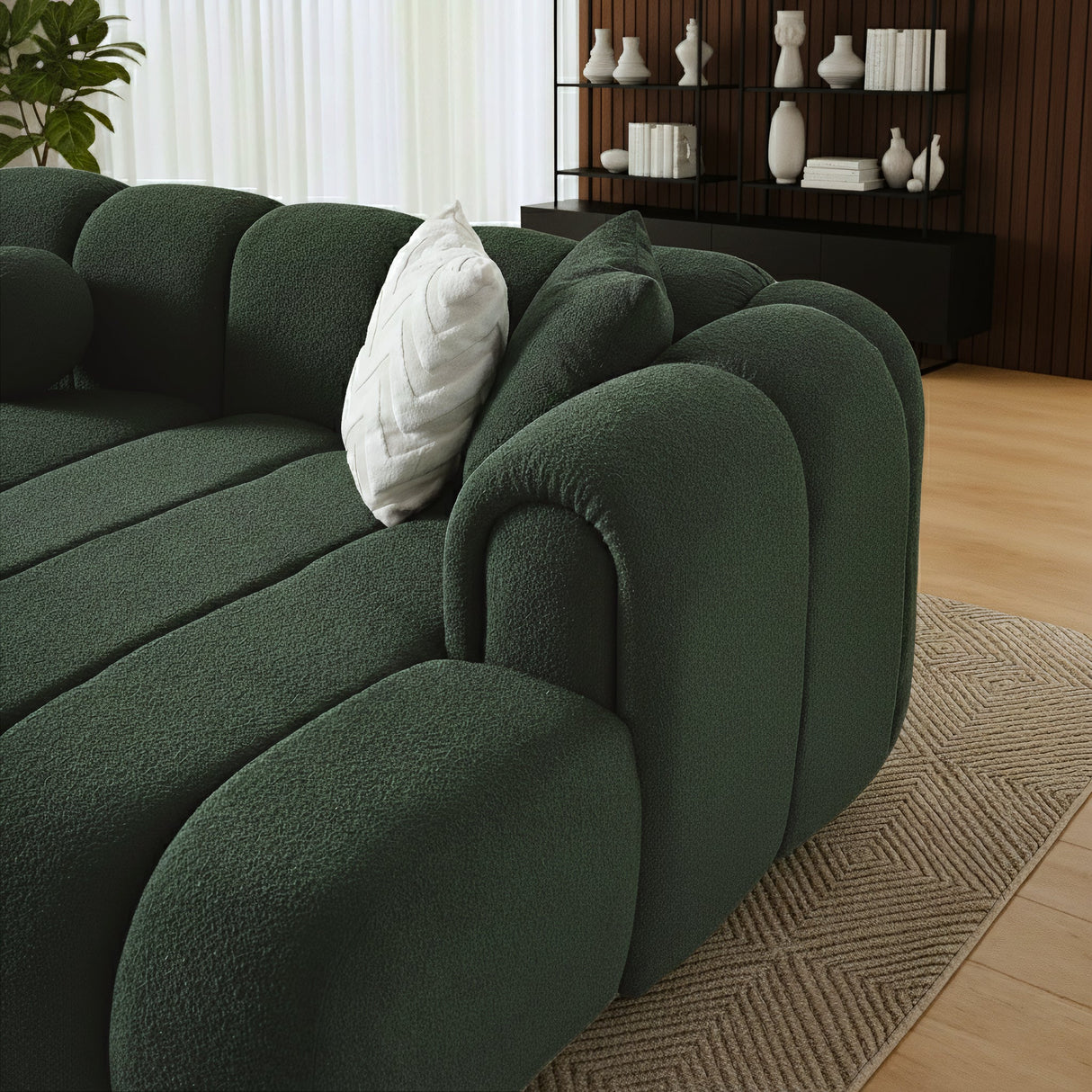 Beatrice Modern Tufted Dark Green Boucle Right-Facing Sectional Sofa from Ashcroft Furniture - Luna Furniture