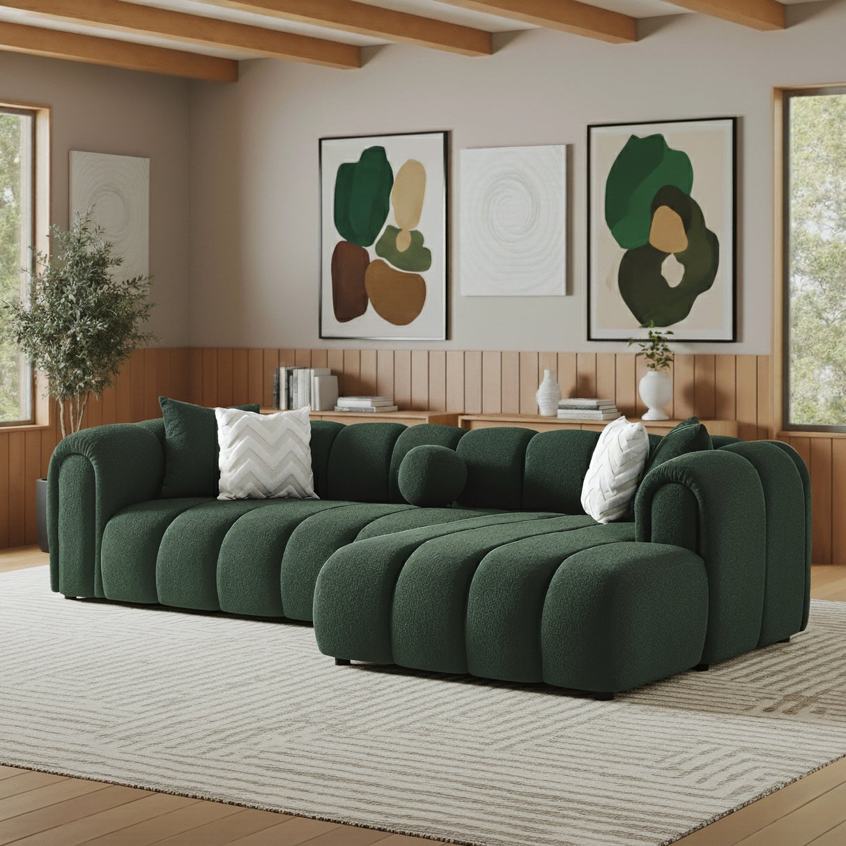 Beatrice Modern Tufted Dark Green Boucle Right-Facing Sectional Sofa from Ashcroft Furniture - Luna Furniture