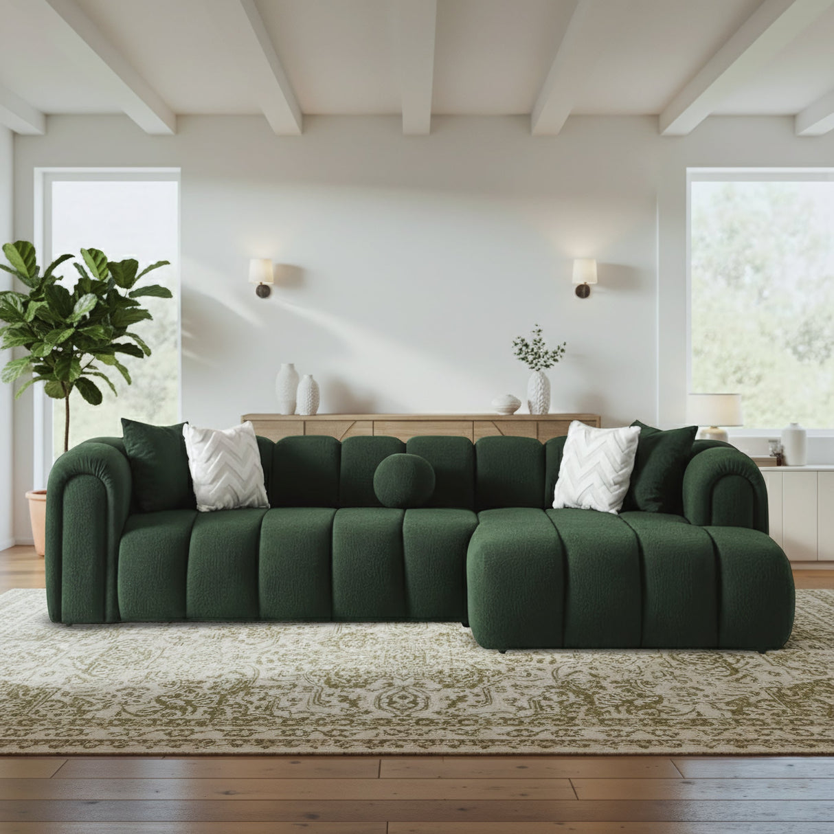 Beatrice Modern Tufted Dark Green Boucle Right-Facing Sectional Sofa from Ashcroft Furniture - Luna Furniture