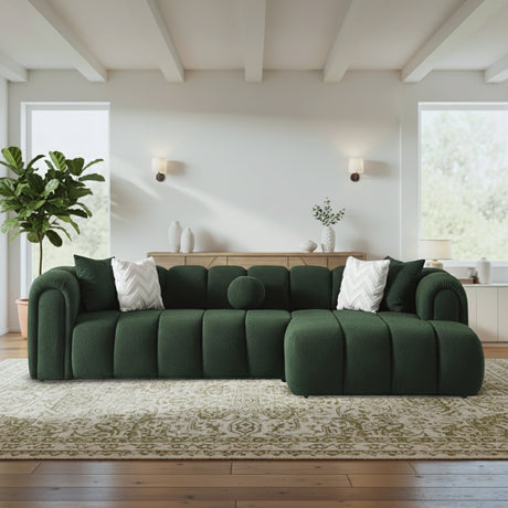 Beatrice Modern Tufted Dark Green Boucle Right-Facing Sectional Sofa from Ashcroft Furniture - Luna Furniture