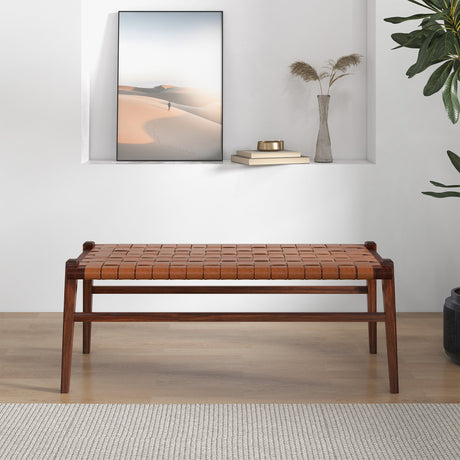 Cody Tan Leather Bench from Ashcroft Furniture - Luna Furniture