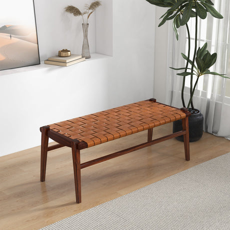 Cody Tan Leather Bench from Ashcroft Furniture - Luna Furniture