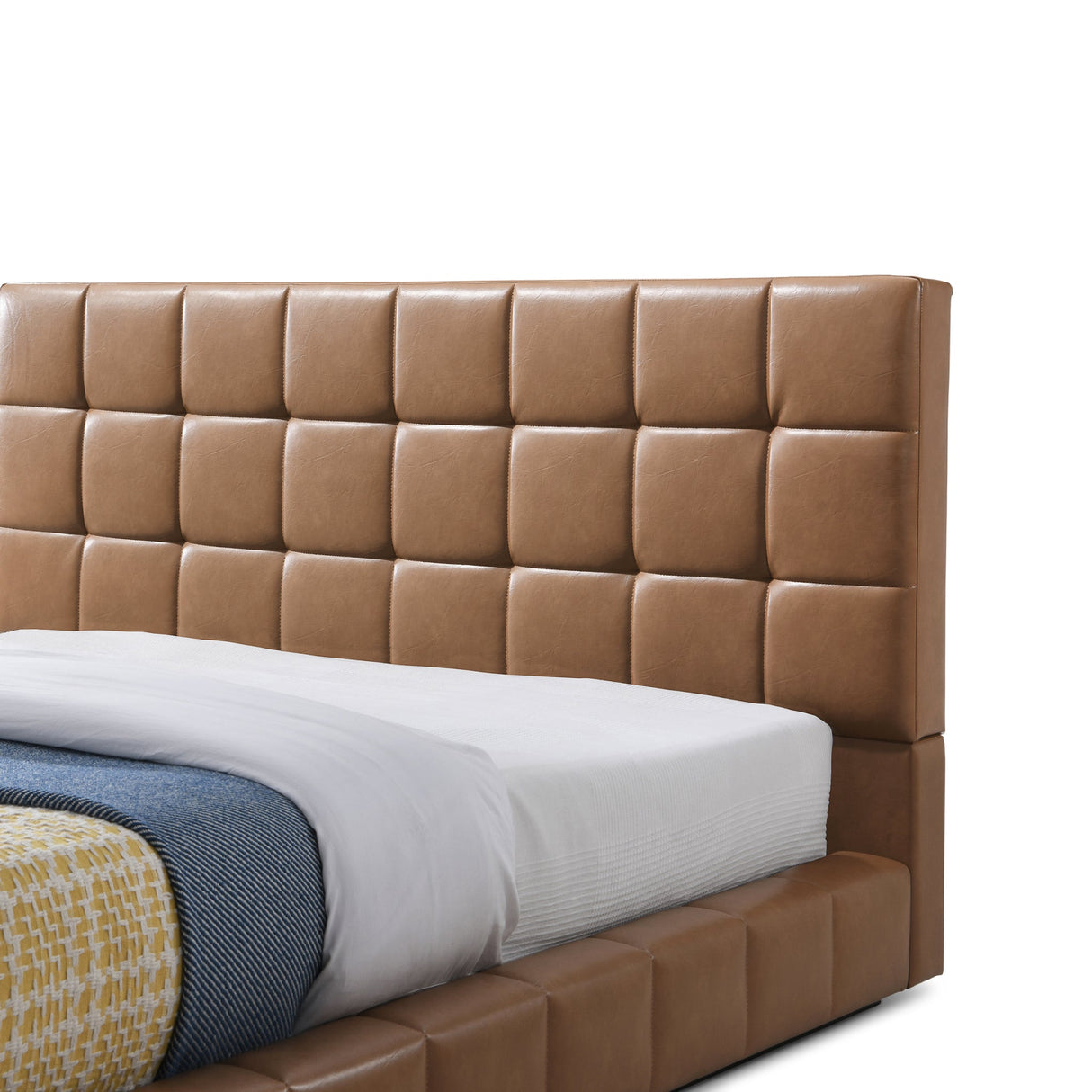 Hudson Tan Vegan Leather Upholstered King Platform Bed from Ashcroft Furniture - Luna Furniture