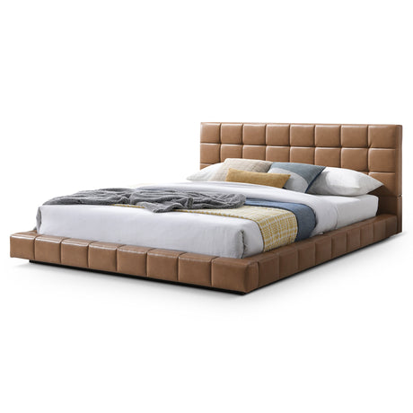 Hudson Tan Vegan Leather Upholstered King Platform Bed from Ashcroft Furniture - Luna Furniture