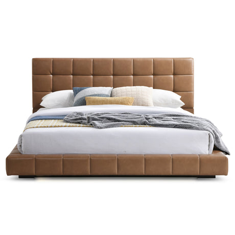 Hudson Tan Vegan Leather Upholstered King Platform Bed from Ashcroft Furniture - Luna Furniture