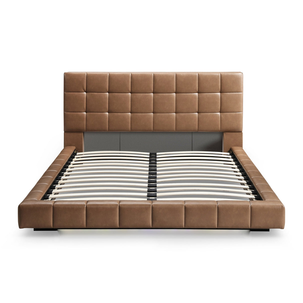 Hudson Tan Vegan Leather Upholstered Queen Platform Bed from Ashcroft Furniture - Luna Furniture