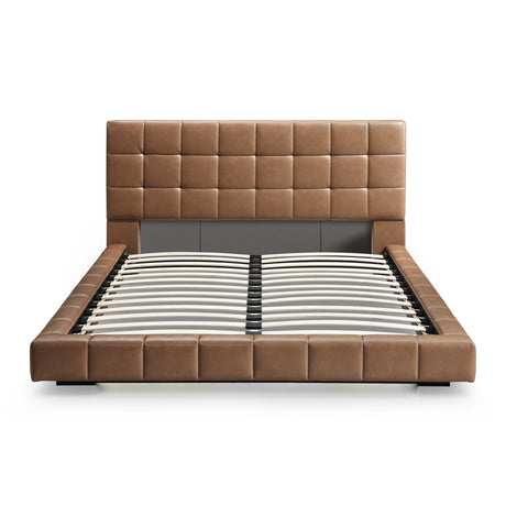 Hudson Tan Vegan Leather Upholstered Queen Platform Bed from Ashcroft Furniture - Luna Furniture