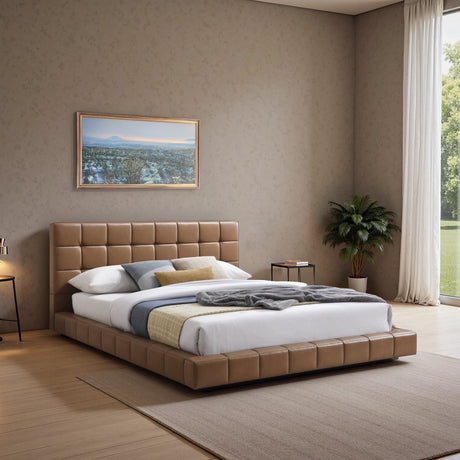 Hudson Tan Vegan Leather Upholstered Queen Platform Bed from Ashcroft Furniture - Luna Furniture