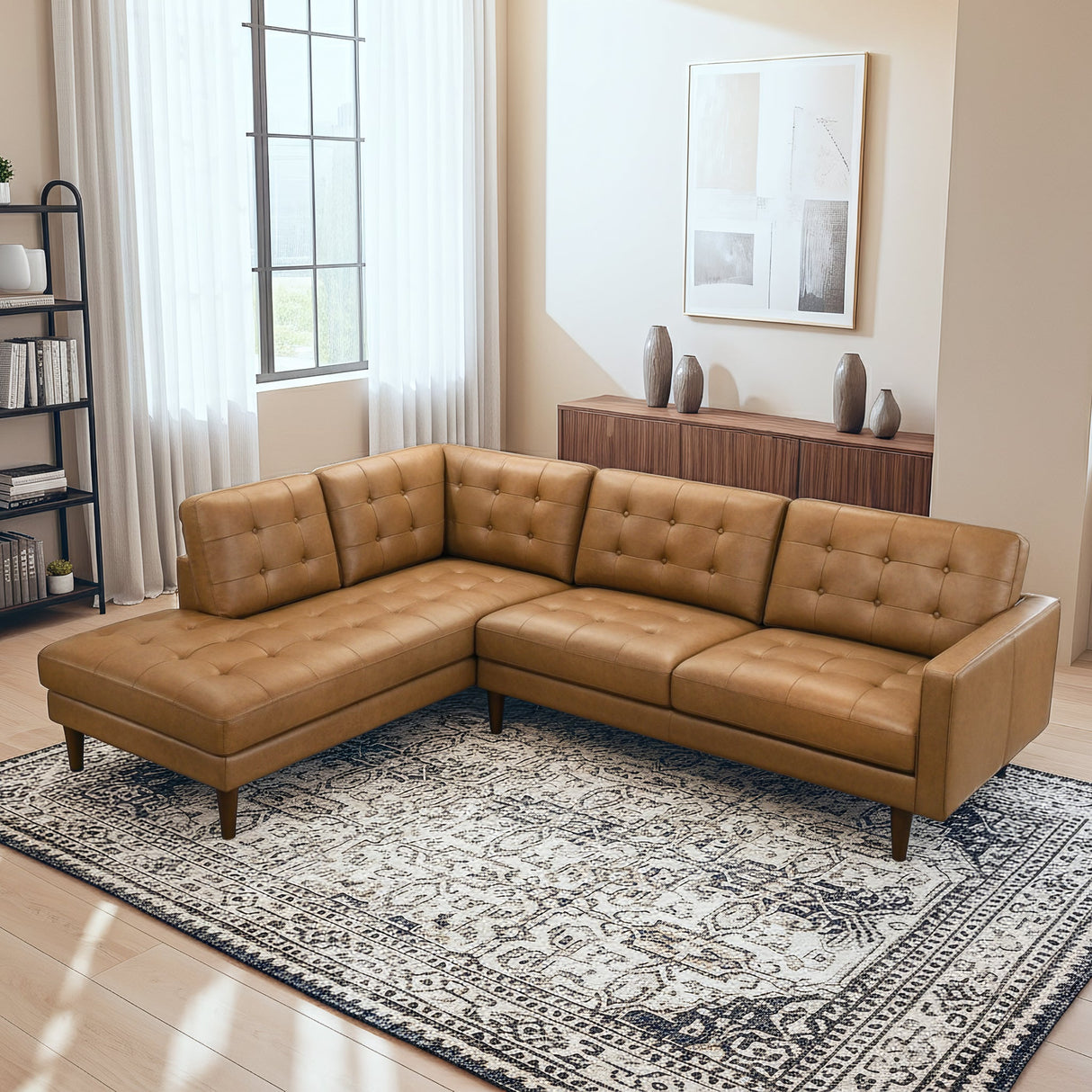 Lucco Genuine Tan Leather Left-Facing Sectional Sofa from Ashcroft Furniture - Luna Furniture