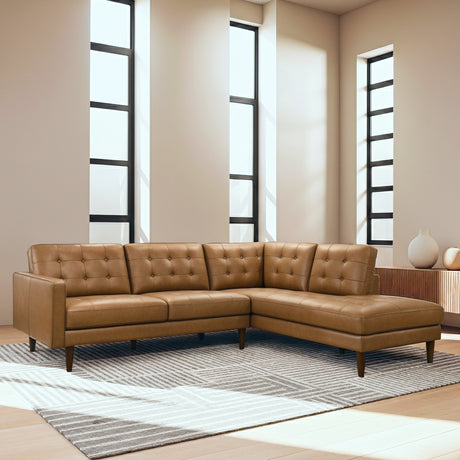 Lucco Genuine Tan Leather Right-Facing Sectional Sofa from Ashcroft Furniture - Luna Furniture