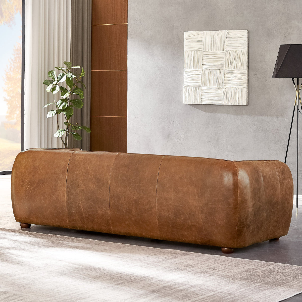 Mila Mid-Century Modern Brown Genuine Leather Sofa from Ashcroft Furniture - Luna Furniture