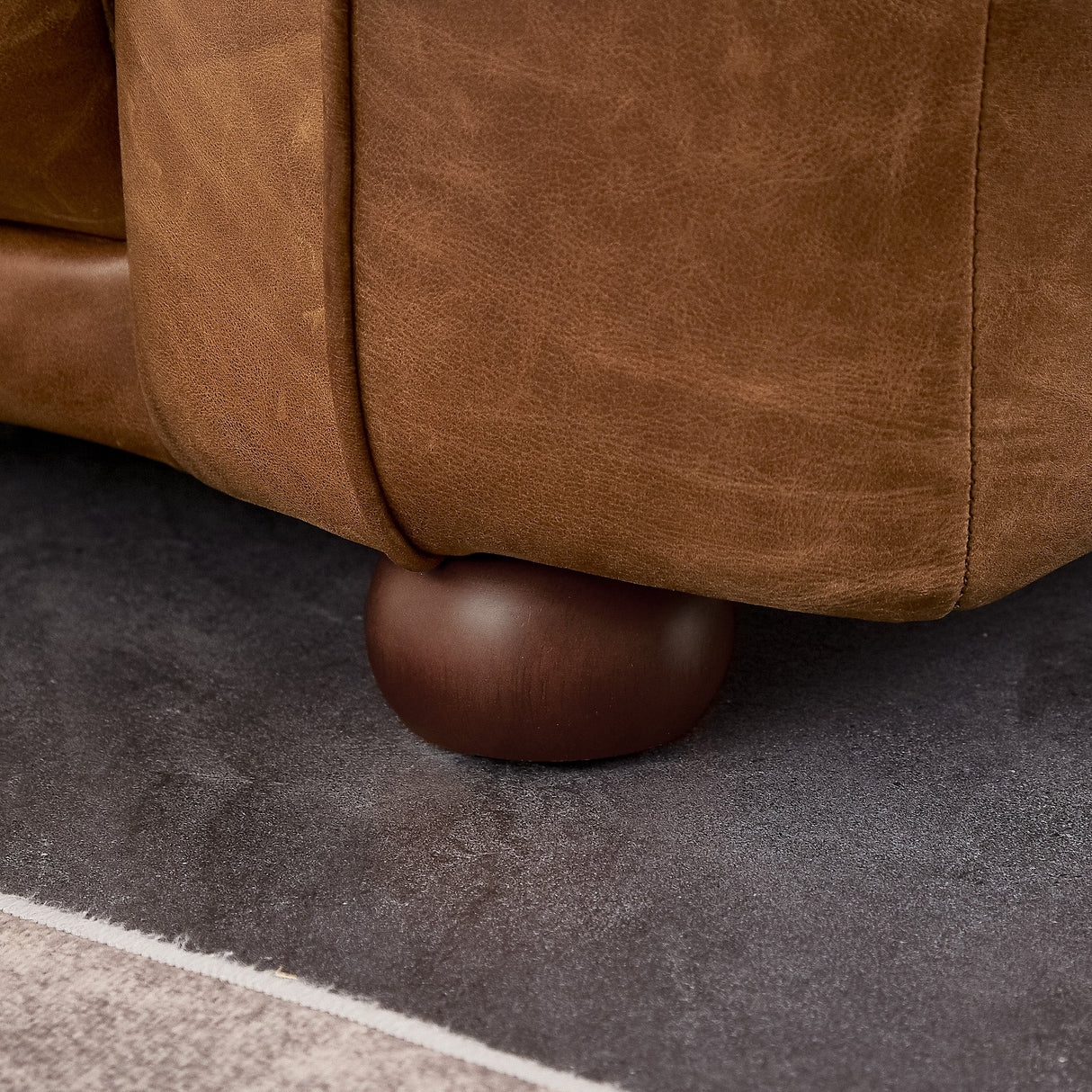 Mila Mid-Century Modern Brown Genuine Leather Sofa from Ashcroft Furniture - Luna Furniture