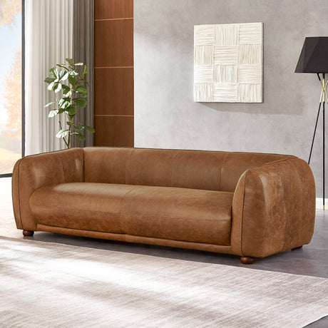 Mila Mid-Century Modern Brown Genuine Leather Sofa from Ashcroft Furniture - Luna Furniture