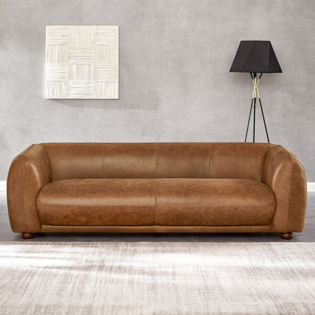Mila Mid-Century Modern Brown Genuine Leather Sofa from Ashcroft Furniture - Luna Furniture