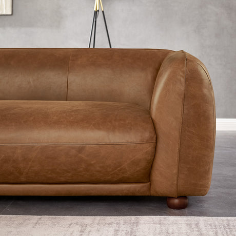 Mila Mid-Century Modern Brown Genuine Leather Sofa from Ashcroft Furniture - Luna Furniture
