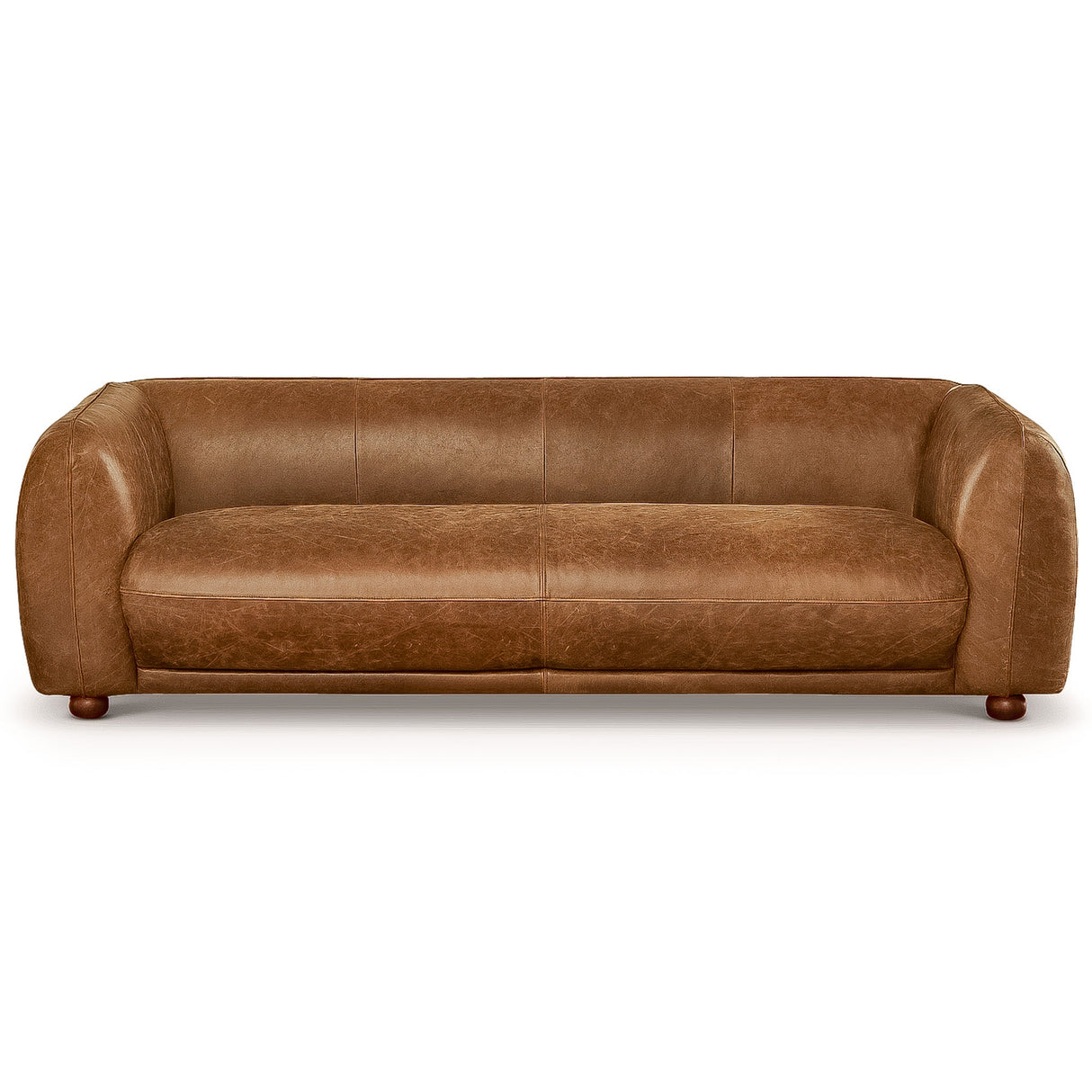 Mila Mid-Century Modern Brown Genuine Leather Sofa from Ashcroft Furniture - Luna Furniture