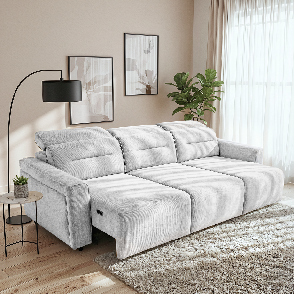 Falmouth Light Grey Fabric Power Slider Sofa from Ashcroft Furniture - Luna Furniture