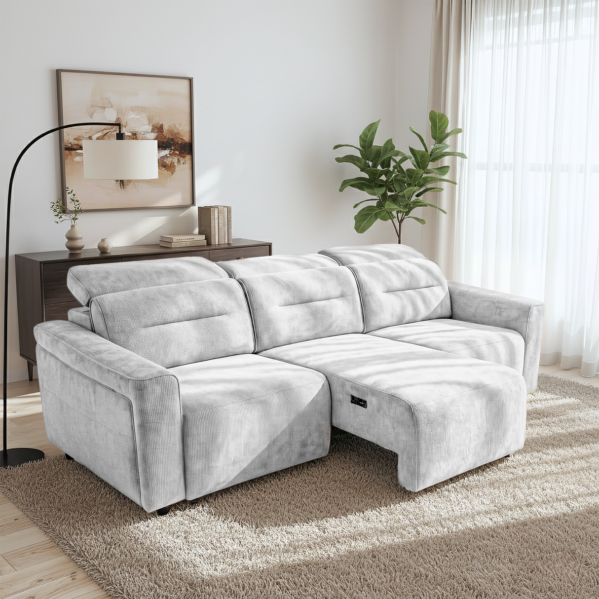 Falmouth Light Grey Fabric Power Slider Sofa from Ashcroft Furniture - Luna Furniture