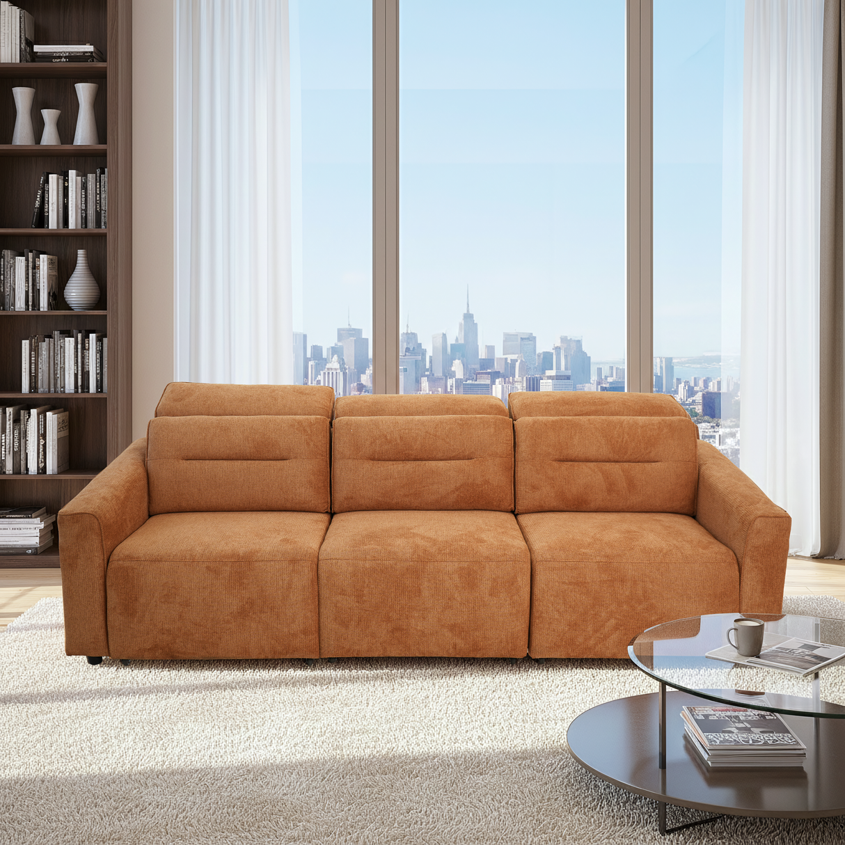 Falmouth Burnt Orange Fabric Power Slider Sofa from Ashcroft Furniture - Luna Furniture
