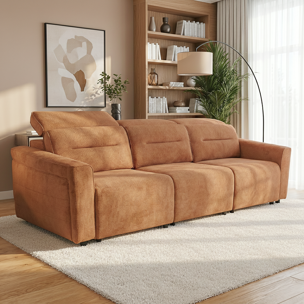 Falmouth Burnt Orange Fabric Power Slider Sofa from Ashcroft Furniture - Luna Furniture